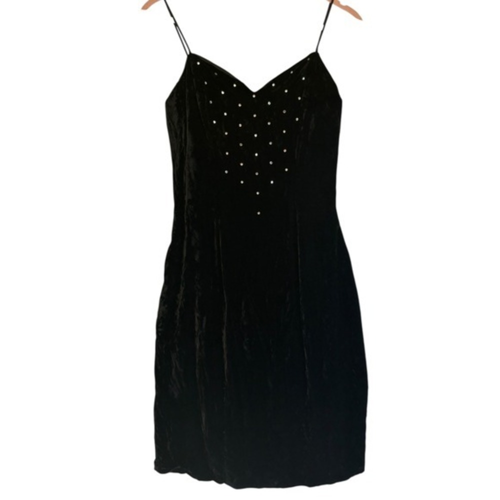Vintage Womens Alex Evenings Black Velvet Strappy Mini Dress Sz S Whimsigoth - Picture 3 of 9